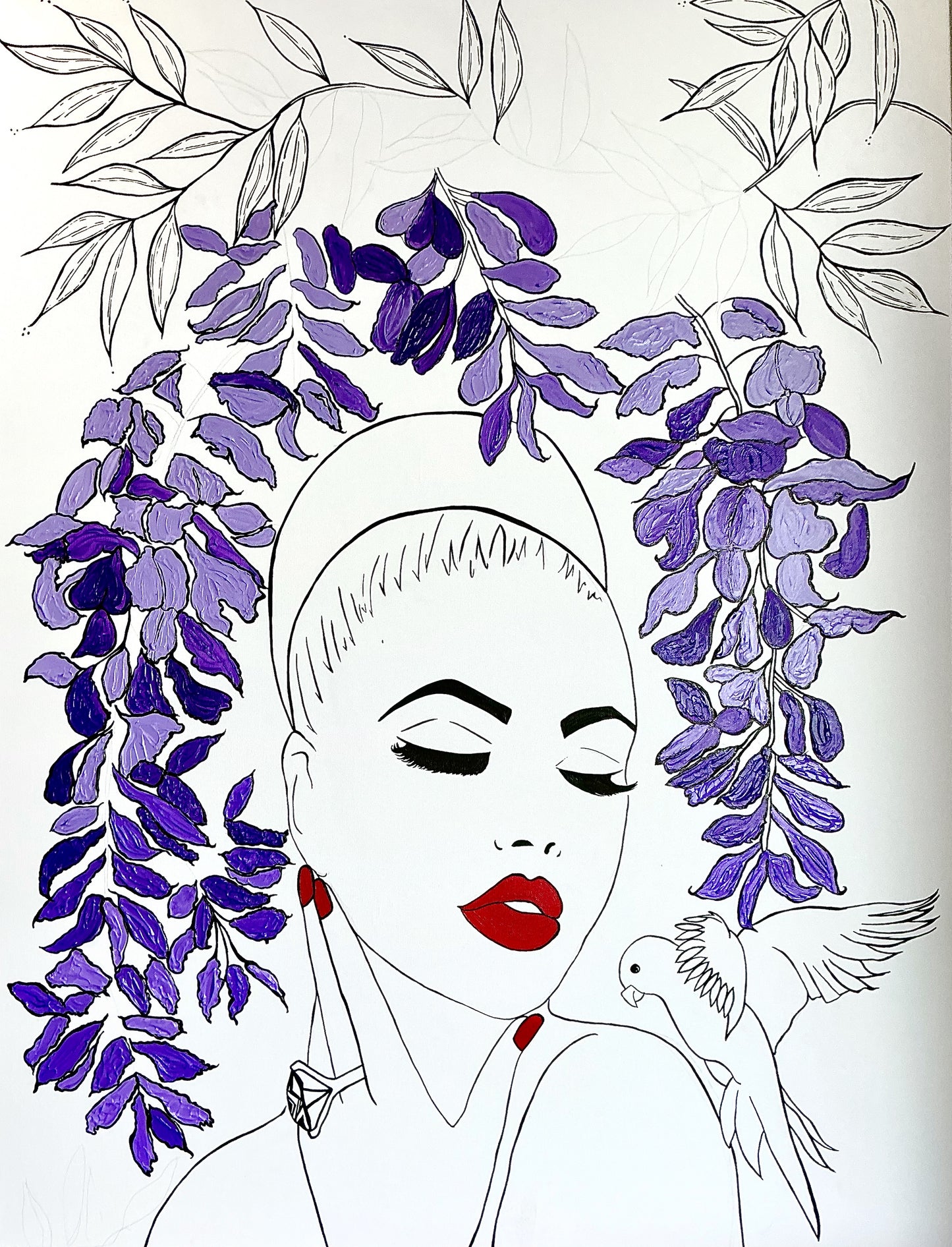 Original Artwork on Canvas | Lady in Wisteria