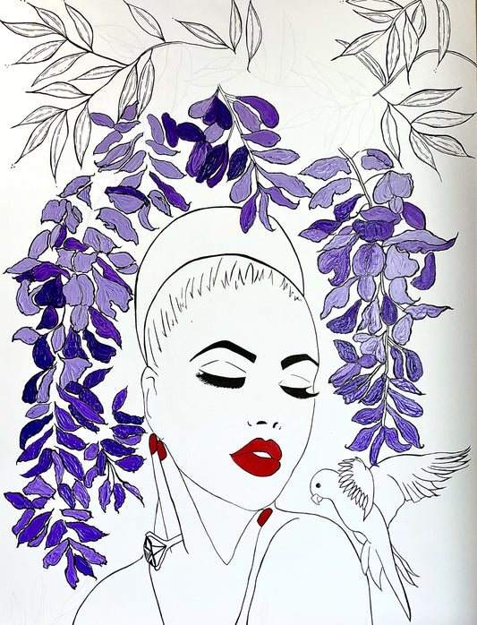 Original Artwork on Canvas | Lady in Wisteria